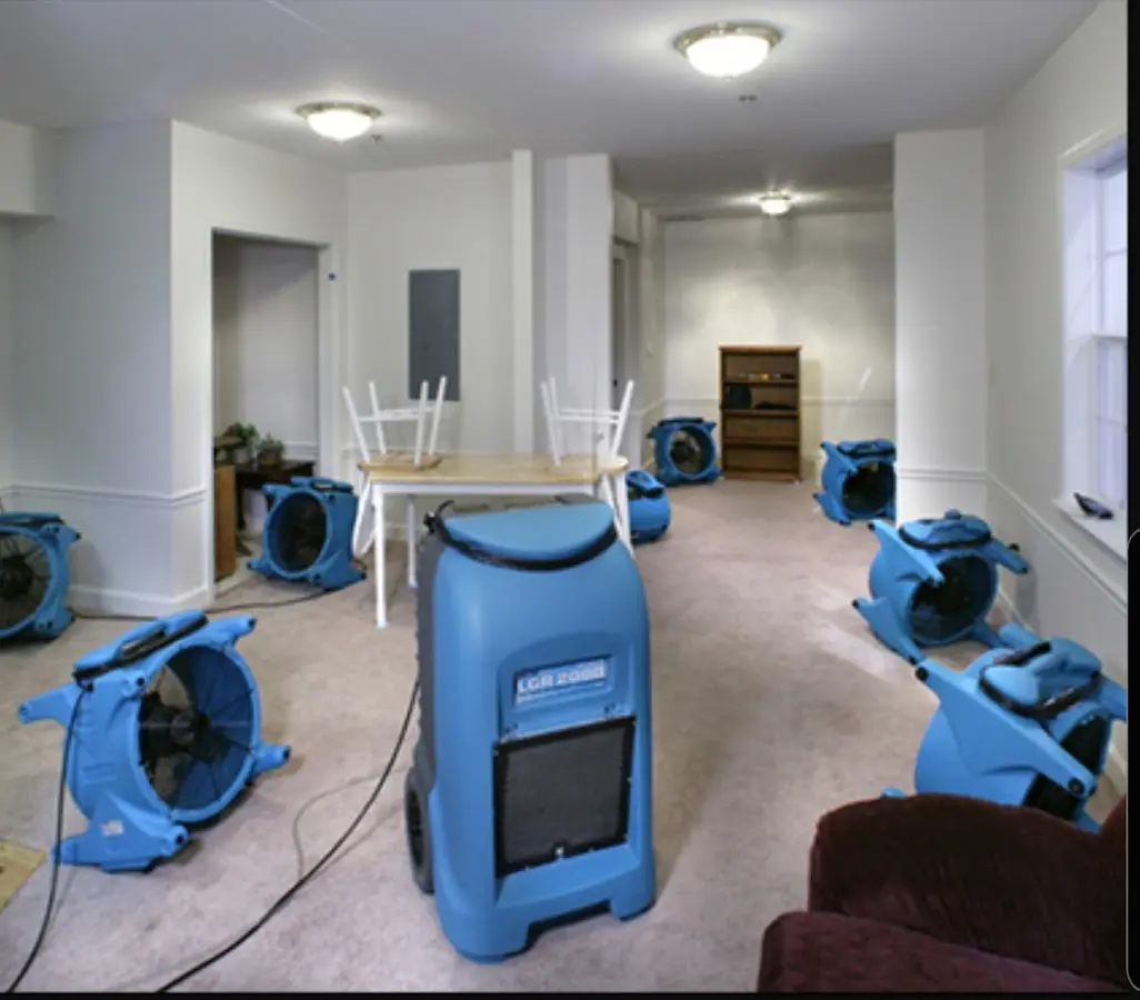 Air movers and dehumidifier setup for Water Extraction & Removal in Barnstead